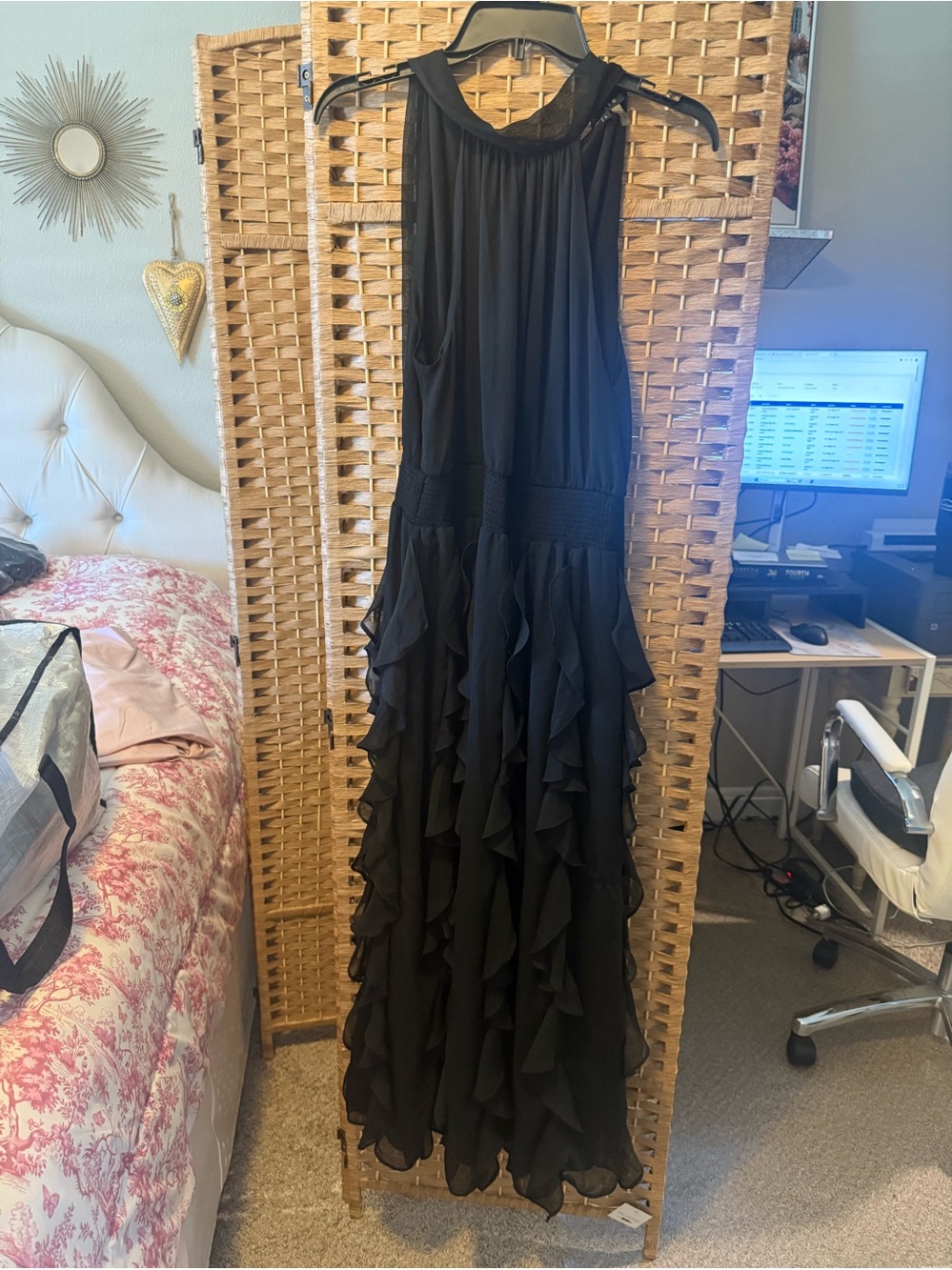 Black Ruffled Halter Maxi Dress